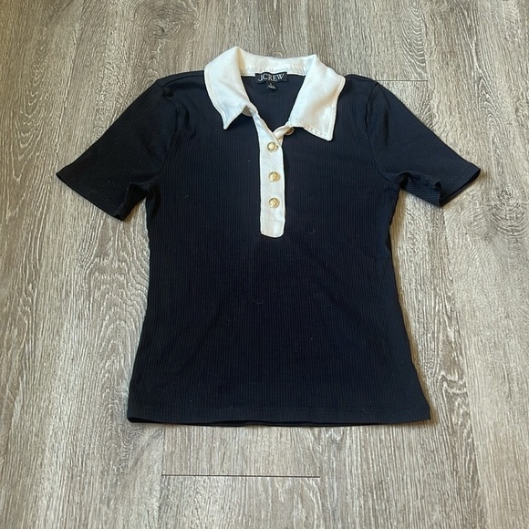 J. Crew Vintage ribbed polo T-shirt short sleeve black and white size small - Picture 2 of 7